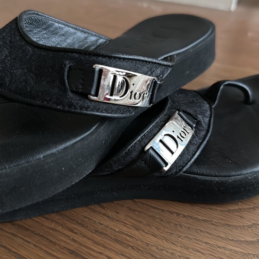 Christian Dior Diorissmo Black Logo Platform Flip Flops Flop Sandals - Picture 15 of 17